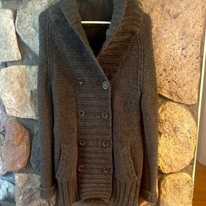 GAP Double-Breasted cowel neck charcoal gray pocket Cardigan sweater‎ size large